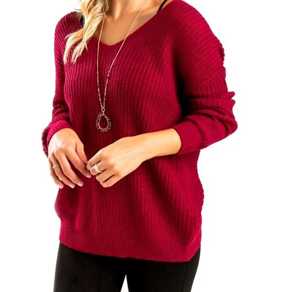 Plus-size Burgundy Twist-back Sweater - Picture 3 of 5